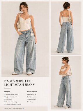 Baggy Wide Leg Denim Light Wash Streetwear Size 10 NWT